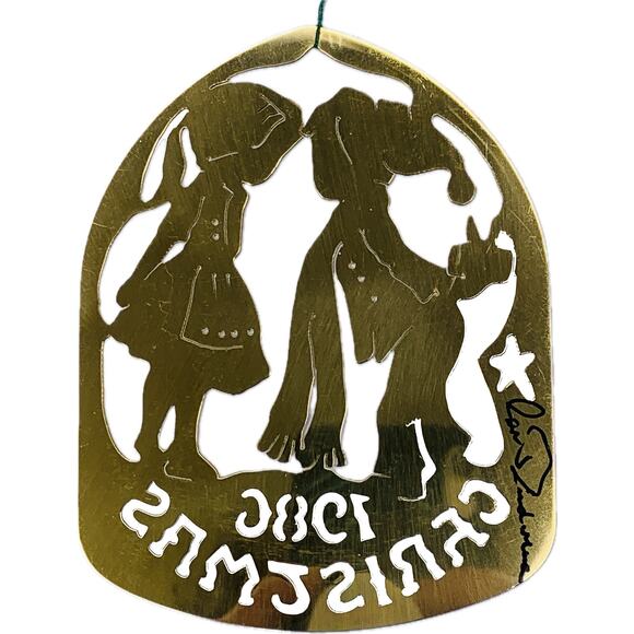 1986 Biedermann Hand-cut Brass Christmas Ornament #17 Boy and Girl‎ Signed - Picture 3 of 6